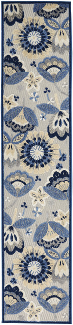 2' X 10' Blue And Grey Floral Non Skid Indoor Outdoor Runner Rug