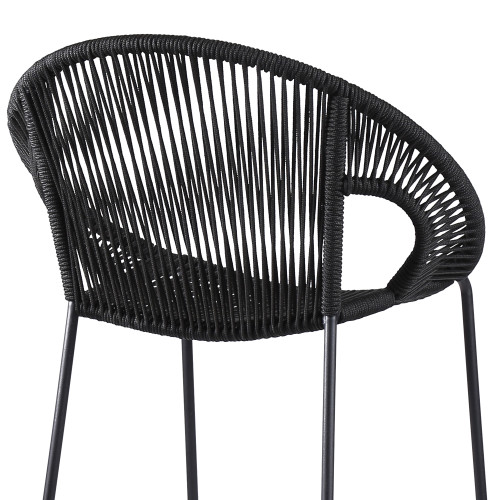 40" Black Metal Low back Outdoor Counter Height Bar chair with Footrest