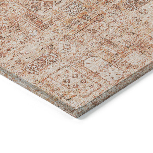 10' X 14' Salmon Orange And Gray Floral Washable Indoor Outdoor Area Rug