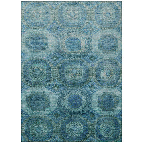 8' X 10' Blue And Ivory Medallion Washable Indoor Outdoor Area Rug