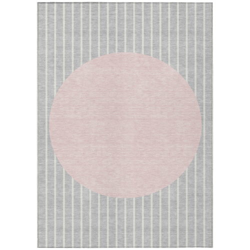 10' X 14' Silver And Pink Striped Washable Indoor Outdoor Area Rug