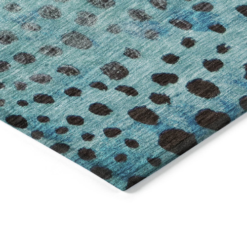 9' X 12' Blue Terra Cotta And Black Abstract Washable Indoor Outdoor Area Rug
