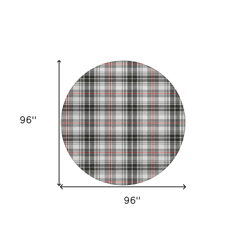 8' Black Ivory And Red Round Plaid Washable Indoor Outdoor Area Rug