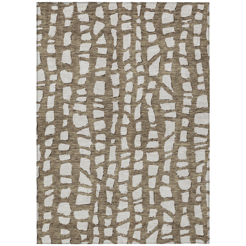 8' X 10' Brown And Ivory Abstract Washable Indoor Outdoor Area Rug