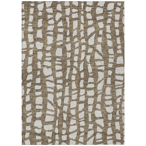 8' X 10' Brown And Ivory Abstract Washable Indoor Outdoor Area Rug