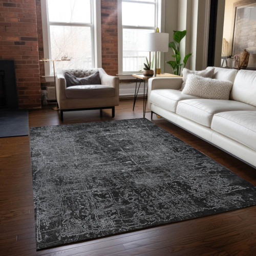 9' X 12' Gray Abstract Washable Non Skid Indoor Outdoor Area Rug