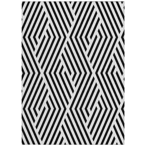 9' X 12' Black and White Geometric Washable Non Skid Indoor Outdoor Area Rug