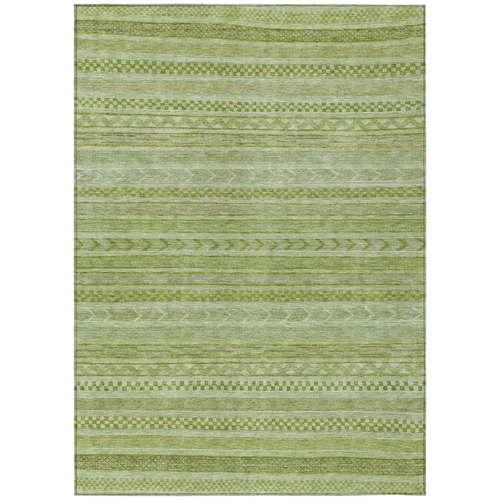 9' X 12' Fern Green And Sage Striped Washable Indoor Outdoor Area Rug