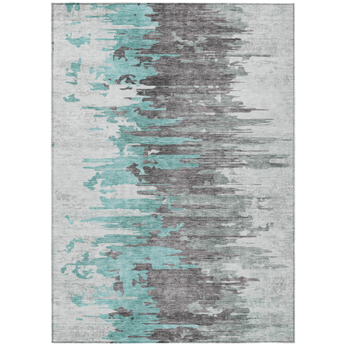 10' X 14' Teal Blue Charcoal And Silver Abstract Washable Indoor Outdoor Area Rug