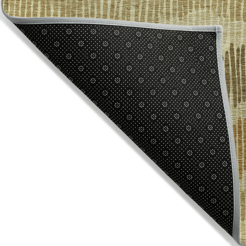 9' X 12' Gold Brown And Gray Striped Washable Indoor Outdoor Area Rug