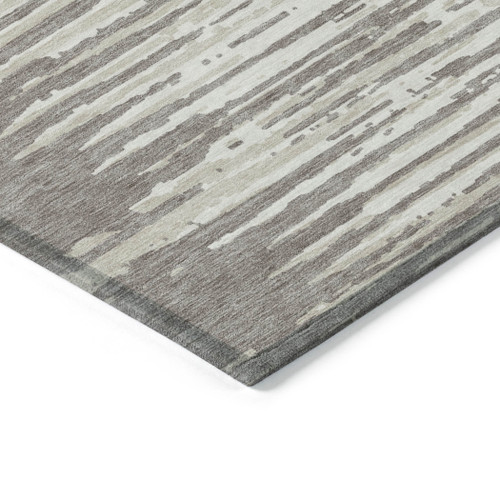 10' X 14' Taupe And Ivory Striped Washable Indoor Outdoor Area Rug