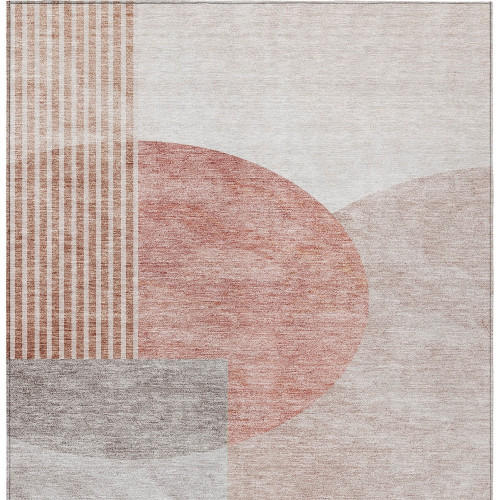 8' X 10' Copper Red And Gray Geometric Washable Indoor Outdoor Area Rug