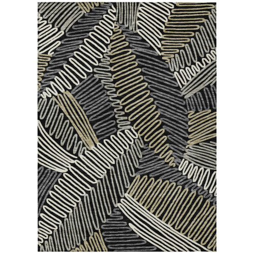 10' X 14' Black Gray And Ivory Floral Washable Indoor Outdoor Area Rug