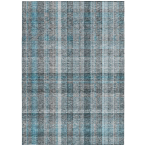 8' X 10' Teal Plaid Washable Non Skid Indoor Outdoor Area Rug