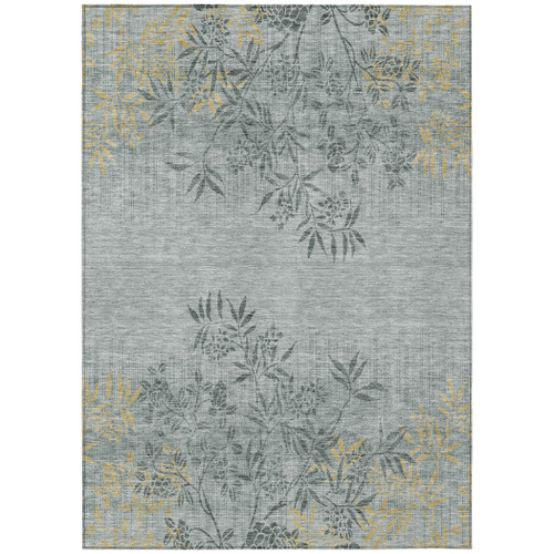 8' X 10' Gray Charcoal And Gold Floral Washable Indoor Outdoor Area Rug