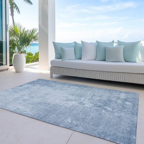 8' X 10' Sky Blue Abstract Washable Indoor Outdoor Area Rug