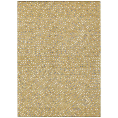 8' X 10' Gold Gray And Ivory Polka Dot Washable Indoor Outdoor Area Rug