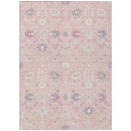 9' X 12' Pink Purple And Gray Oriental Washable Indoor Outdoor Area Rug