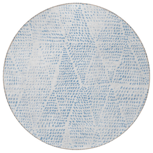 8' Denim Blue Ivory And Gray Round Geometric Washable Indoor Outdoor Area Rug