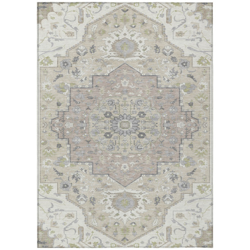 10' X 14' Ivory Beige And Gray Oriental Washable Indoor Outdoor Area Rug