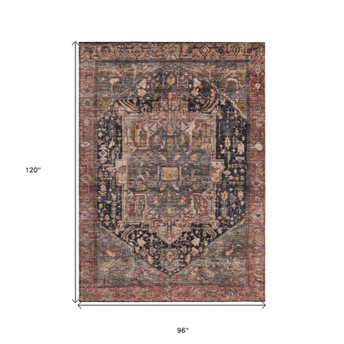 8' X 10' Charcoal Medallion Washable Indoor Outdoor Area Rug