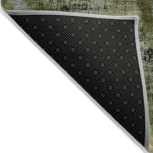 8' X 10' Olive Green And Gold Abstract Washable Indoor Outdoor Area Rug