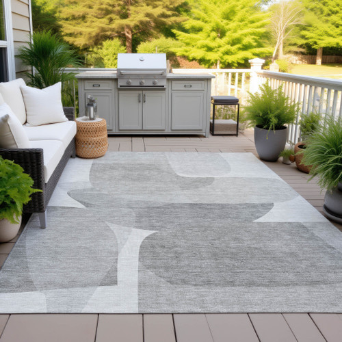 10' X 14' Linen And Gray Abstract Washable Indoor Outdoor Area Rug