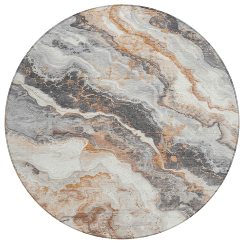 8' Silver And Copper Round Abstract Washable Indoor Outdoor Area Rug