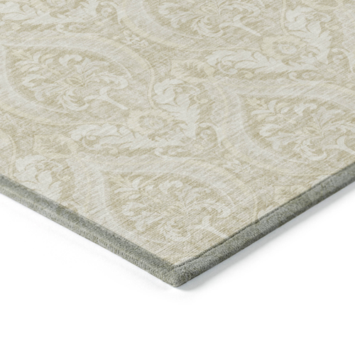 9' X 12' Light Green Damask Washable Non Skid Indoor Outdoor Area Rug