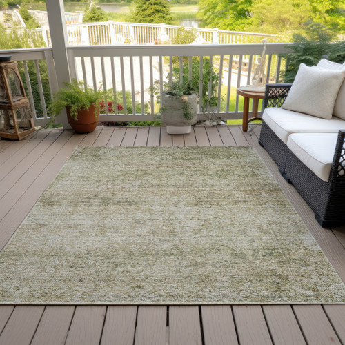 9' X 12' Sage And Beige Abstract Washable Indoor Outdoor Area Rug - Sage, Beige