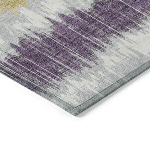 10' X 14' Silver Ivory And Purple Striped Washable Indoor Outdoor Area Rug