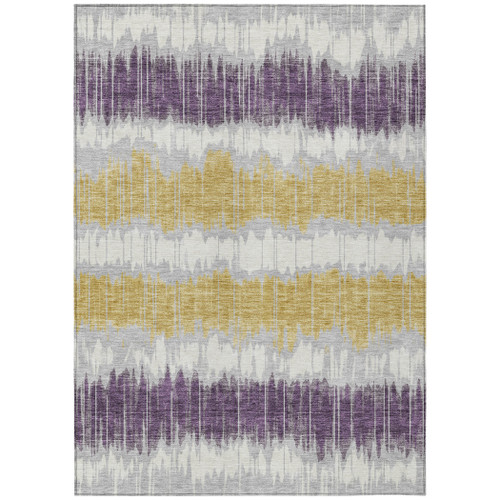 10' X 14' Silver Ivory And Purple Striped Washable Indoor Outdoor Area Rug