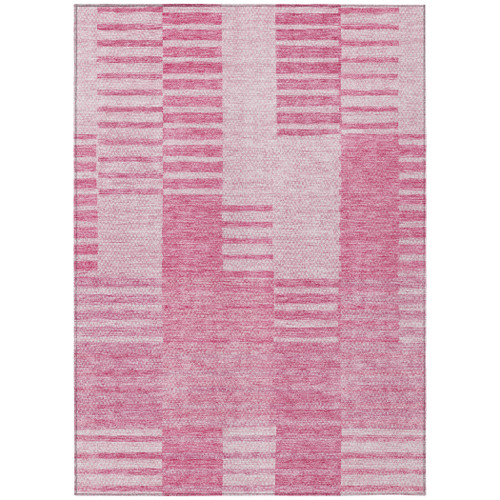 8' X 10' Pink And Blush Striped Washable Indoor Outdoor Area Rug