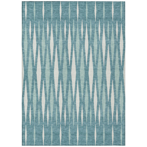 10' X 14' Teal Blue And Ivory Geometric Washable Indoor Outdoor Area Rug
