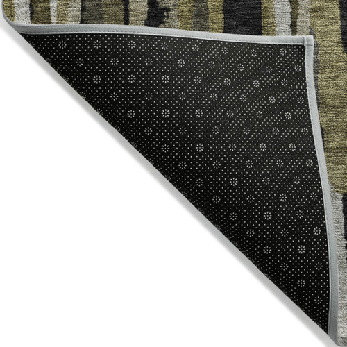 8' Brown Black And Green Round Striped Washable Indoor Outdoor Area Rug