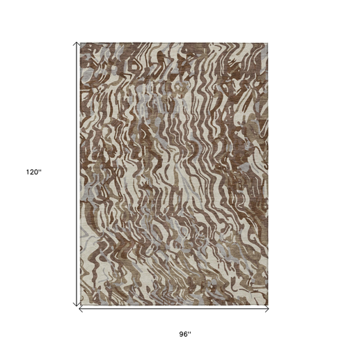 8' X 10' Brown Beige And Gray Abstract Washable Indoor Outdoor Area Rug