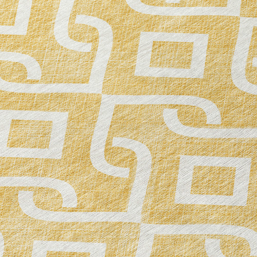 8' Gold And Ivory Round Geometric Washable Indoor Outdoor Area Rug