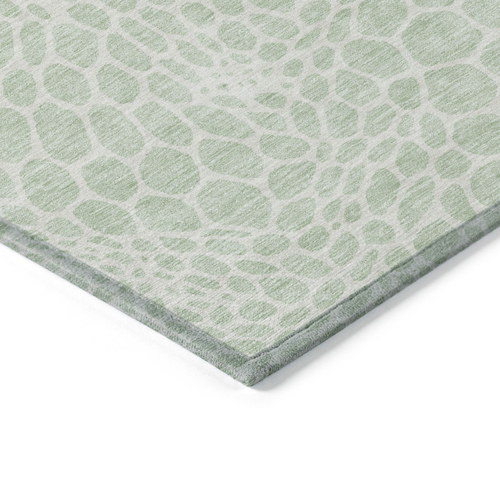 8' Mint Green And Ivory Round Geometric Washable Indoor Outdoor Area Rug