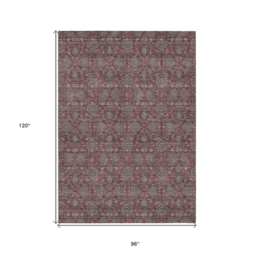 8' X 10' Merlot Gray And Taupe Floral Washable Indoor Outdoor Area Rug