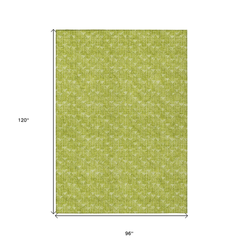 8' X 10' Moss Green Geometric Washable Non Skid Indoor Outdoor Area Rug
