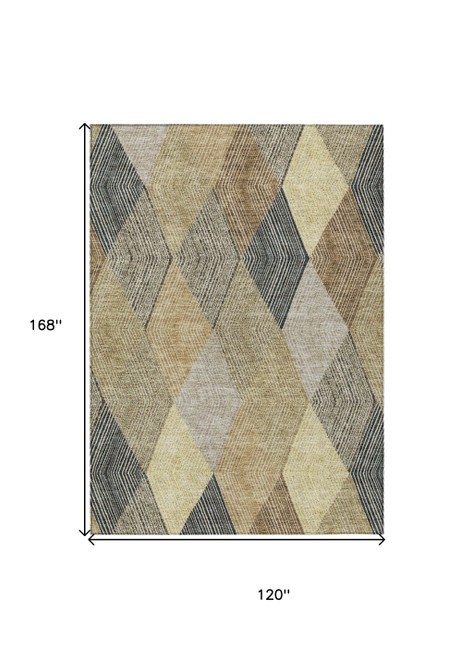 10' X 14' Brown Gold And Taupe Argyle Washable Indoor Outdoor Area Rug