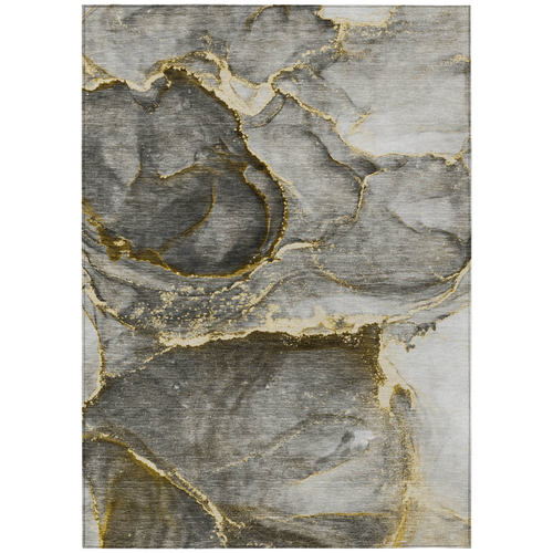 8' X 10' Gray and Gold Abstract Washable Non Skid Indoor Outdoor Area Rug