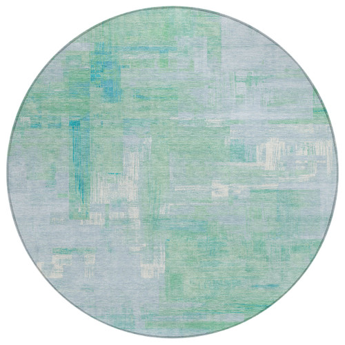8' Sky Blue And Blue Round Abstract Washable Indoor Outdoor Area Rug