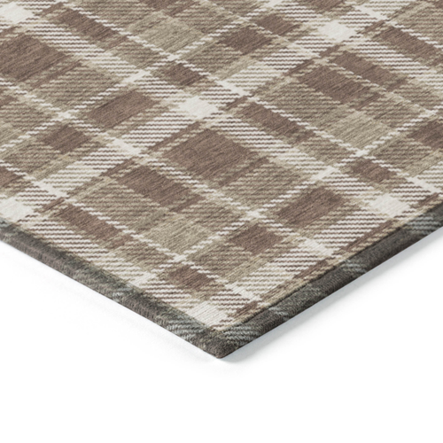 8' X 10' Chocolate and Ivory Plaid Washable Non Skid Indoor Outdoor Area Rug