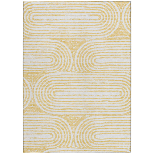 8' X 10' Gold And White Abstract Washable Indoor Outdoor Area Rug