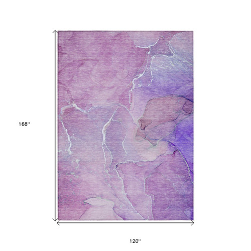 10' X 14' Purple Abstract Washable Non Skid Indoor Outdoor Area Rug