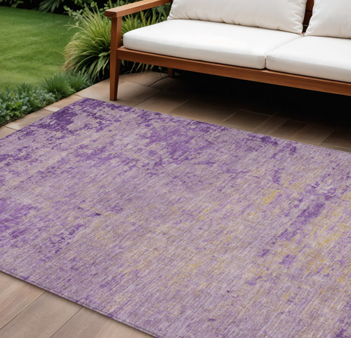 8' X 10' Purple And Beige Abstract Washable Indoor Outdoor Area Rug