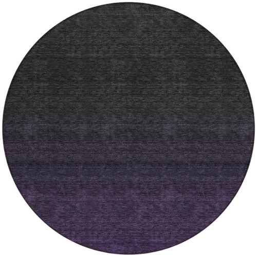8' Eggplant Purple And Charcoal Round Abstract Washable Indoor Outdoor Area Rug
