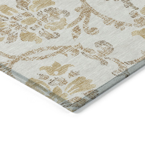 9' X 12' Ivory Beige And Gold Floral Washable Indoor Outdoor Area Rug