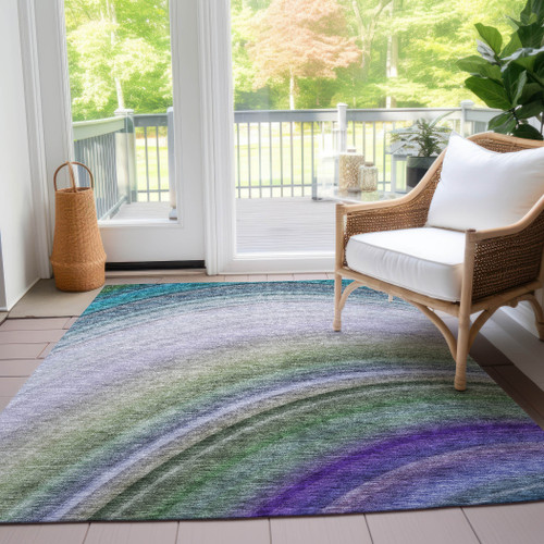 9' X 12' Teal Blue Artichoke Green And Green Abstract Washable Indoor Outdoor Area Rug